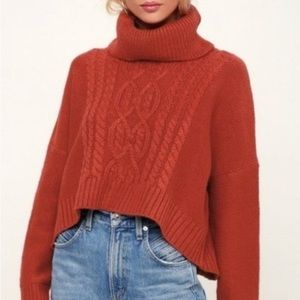 NWT BB Dakota Long Sleeve Wool Blend Cable Knit Cropped Sweater Size Large